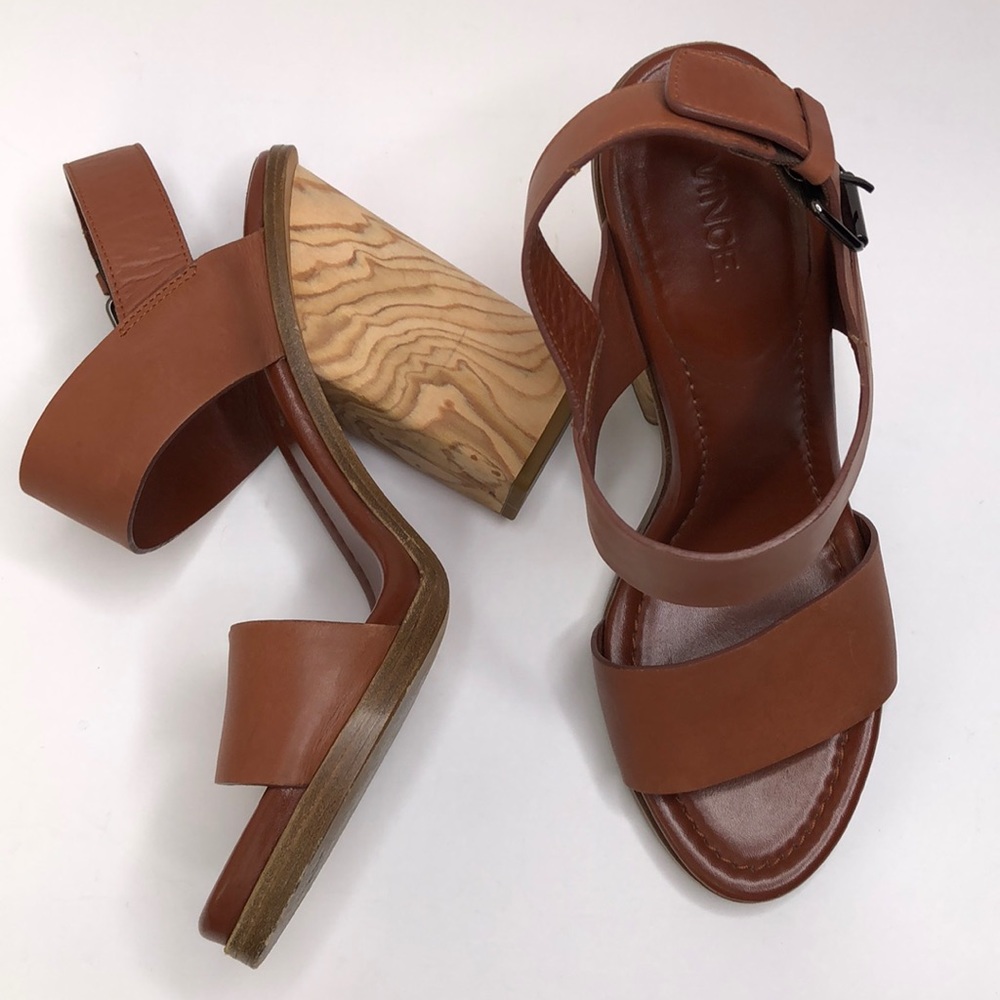 Vince. Haley Leather Block Wood Heel Sandal Brown